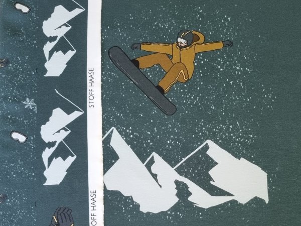 Sommersweat Eigenproduktion Panel Snowboy Junge mit Snowboard B-Ware