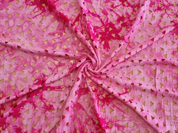 Viskosejersey Ausbrenner Dreiecke Kreise Batik-Optik pink