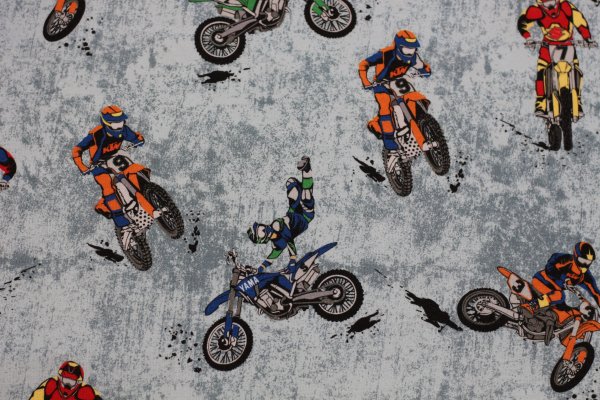 Sommersweat blau schraffiert mit Motorradfahrern Motocross